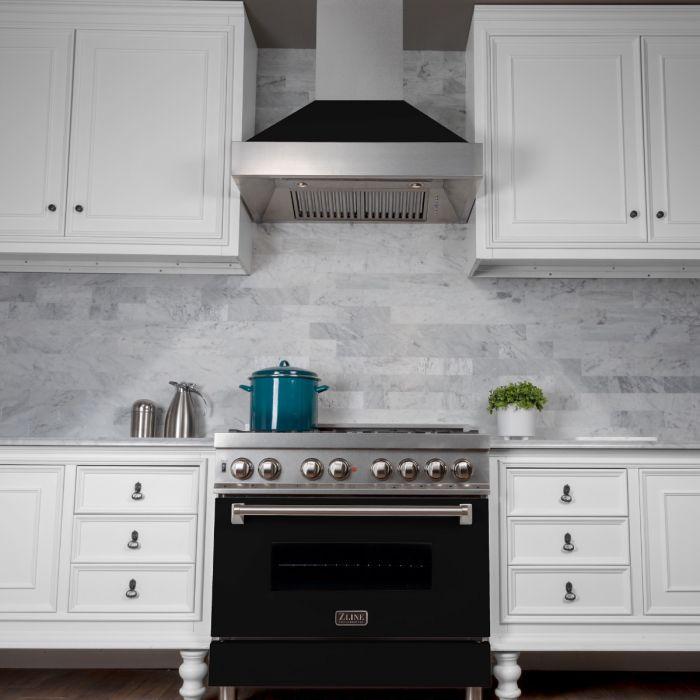 ZLINE 30 in. Ducted DuraSnow® Stainless Steel Range Hood with Black Matte Shell, 8654BLM-30 - Smart Kitchen Lab