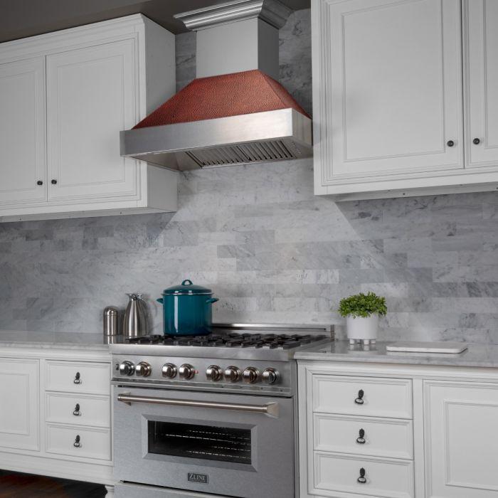 ZLINE 30 in. Ducted DuraSnow® Stainless Steel Range Hood with Hand-Hammered Copper Shell, 8654HH-30 - Smart Kitchen Lab