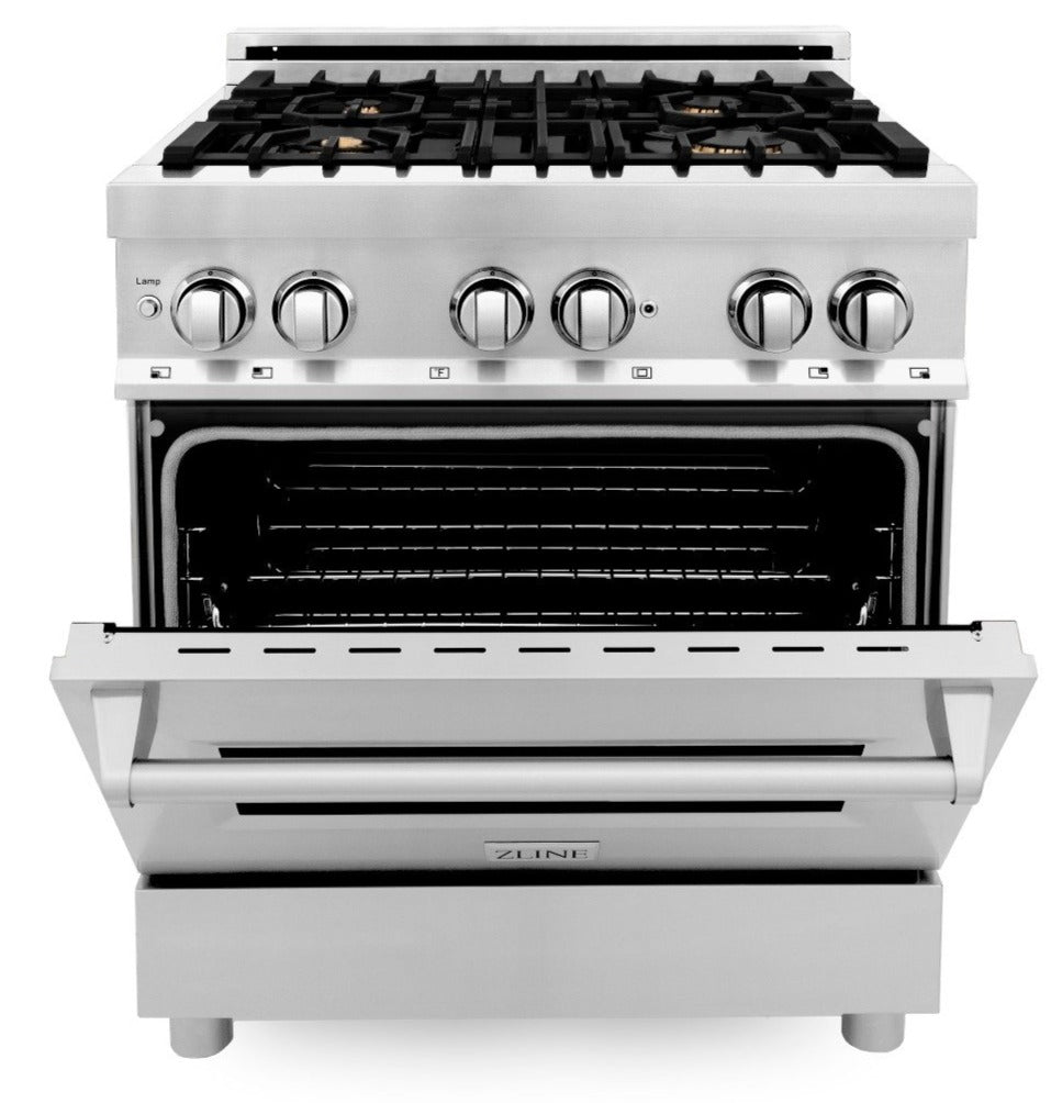 ZLINE 30 in. Professional Gas Burner/Electric Oven Stainless Steel Range with Brass Burners, RA-BR-30 - Smart Kitchen Lab