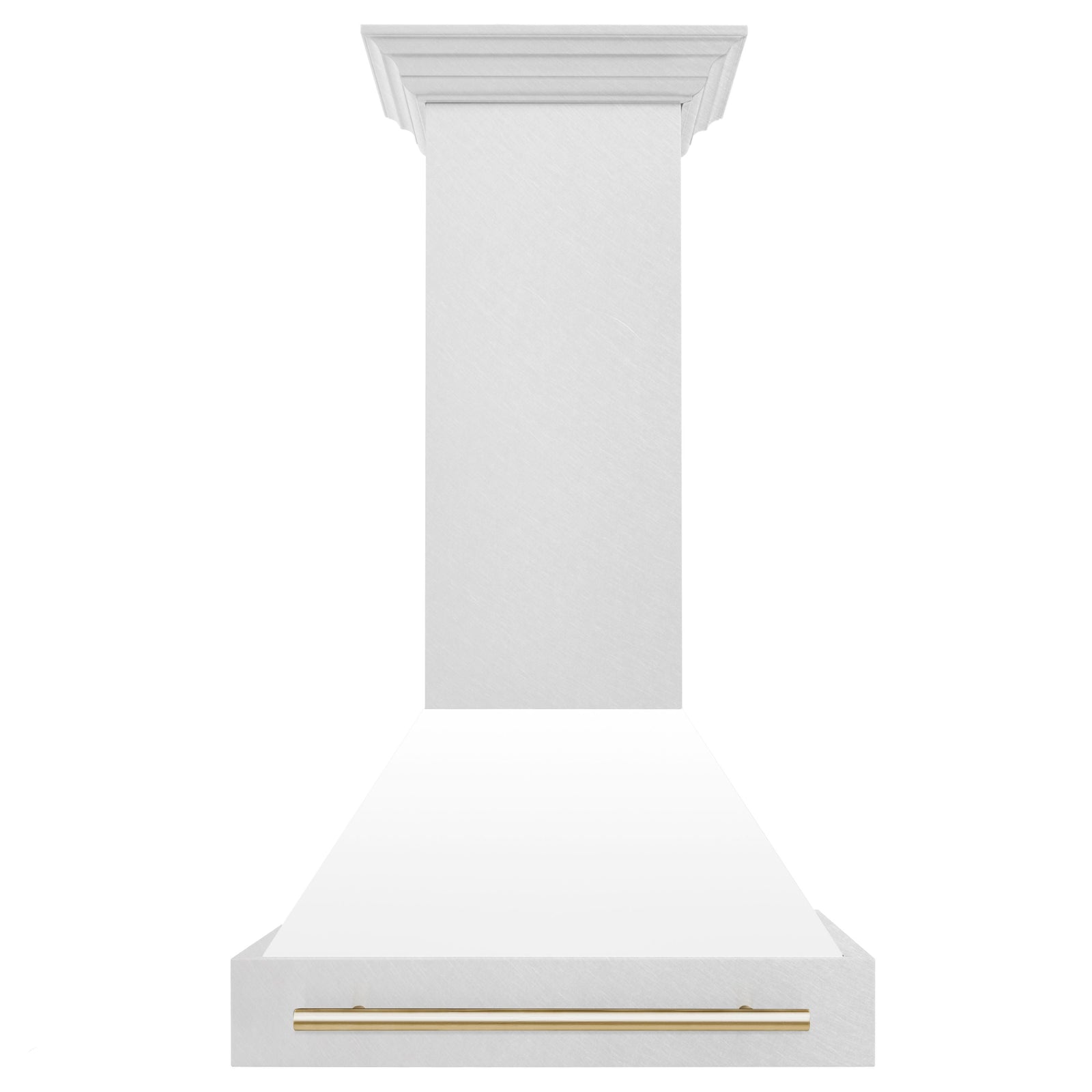 ZLINE 30 Inch Autograph Edition DuraSnow® Range Hood with White Matte Shell and Gold Handle, 8654SNZ-WM30-G - Smart Kitchen Lab