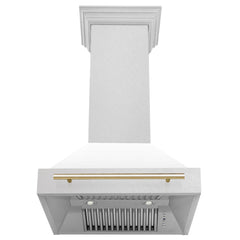 ZLINE 30 Inch Autograph Edition DuraSnow® Range Hood with White Matte Shell and Gold Handle, 8654SNZ-WM30-G - Smart Kitchen Lab