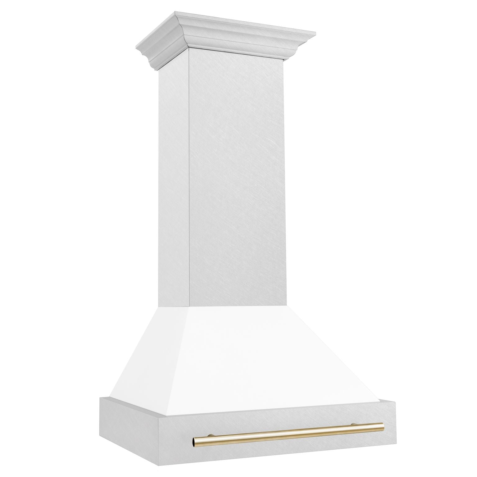 ZLINE 30 Inch Autograph Edition DuraSnow® Range Hood with White Matte Shell and Gold Handle, 8654SNZ-WM30-G - Smart Kitchen Lab
