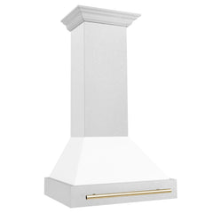 ZLINE 30 Inch Autograph Edition DuraSnow® Range Hood with White Matte Shell and Gold Handle, 8654SNZ-WM30-G - Smart Kitchen Lab