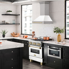 ZLINE 30 Inch Autograph Edition DuraSnow® Range Hood with White Matte Shell and Gold Handle, 8654SNZ-WM30-G - Smart Kitchen Lab