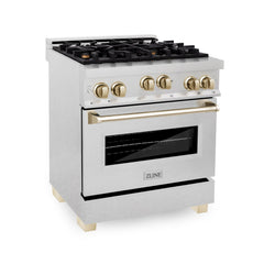 ZLINE 30 Inch Autograph Edition Gas Range in DuraSnow® Stainless Steel with Gold Accents, RGSZ-SN-30-G - Smart Kitchen Lab