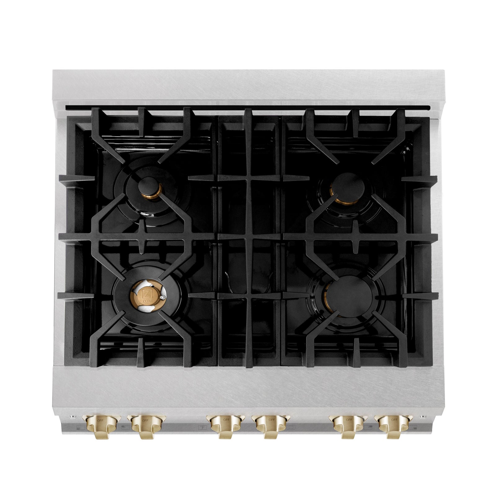 ZLINE 30 Inch Autograph Edition Gas Range in DuraSnow® Stainless Steel with Gold Accents, RGSZ-SN-30-G - Smart Kitchen Lab