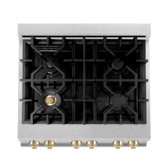 ZLINE 30 Inch Autograph Edition Gas Range in DuraSnow® Stainless Steel with Gold Accents, RGSZ-SN-30-G - Smart Kitchen Lab
