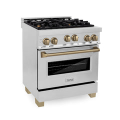 ZLINE 30 Inch Autograph Edition Gas Range in Stainless Steel with Champagne Bronze Accents, RGZ-30-CB - Smart Kitchen Lab