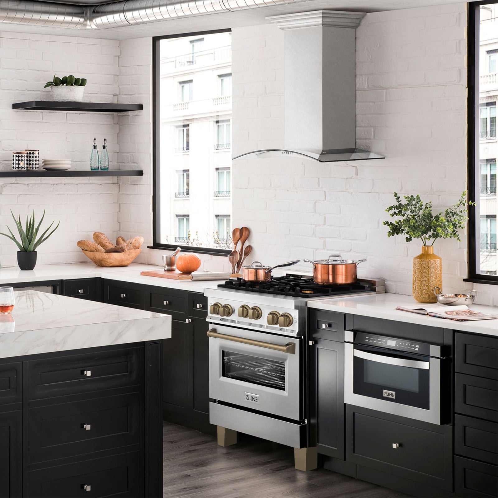 ZLINE 30 Inch Autograph Edition Gas Range in Stainless Steel with Champagne Bronze Accents, RGZ-30-CB - Smart Kitchen Lab