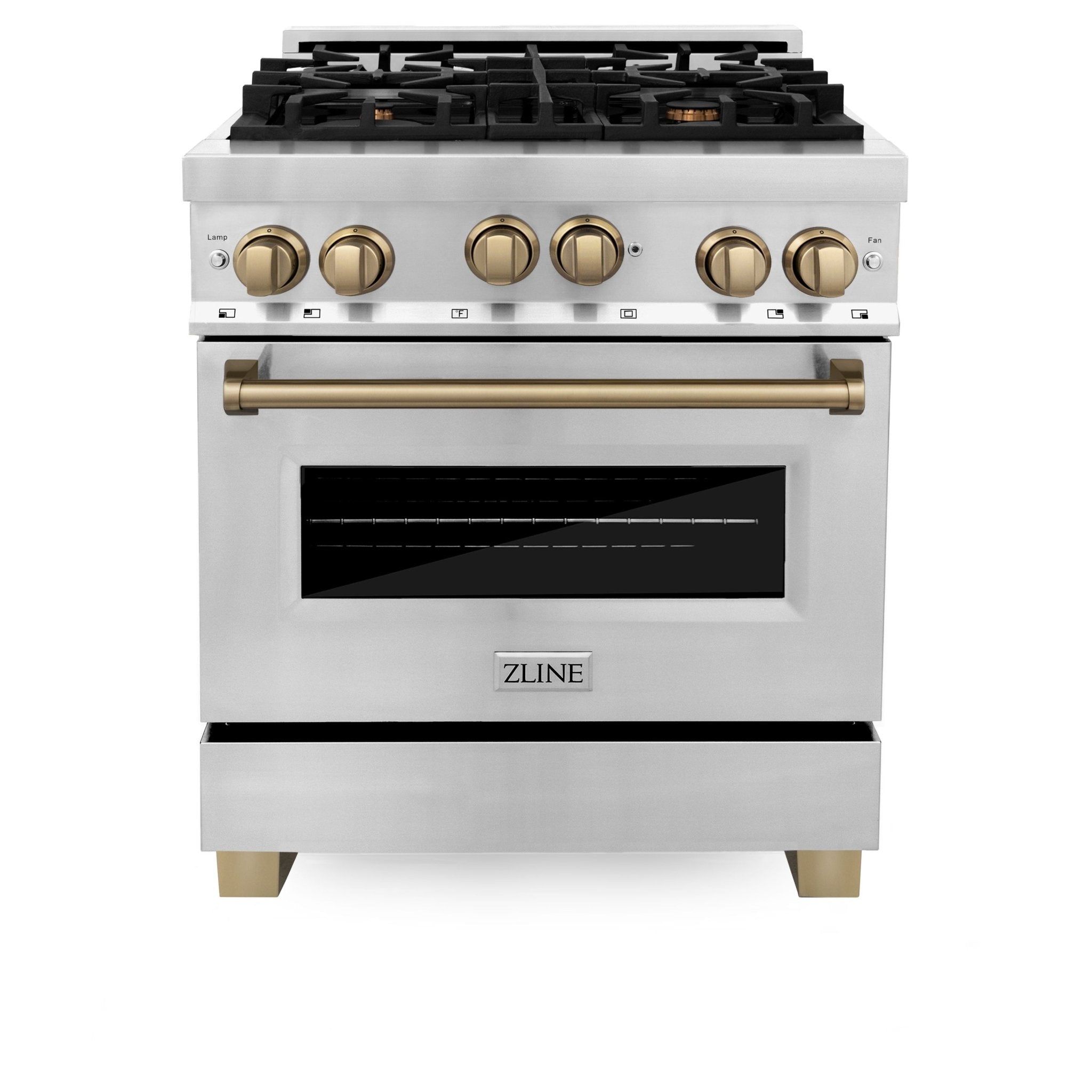 ZLINE 30 Inch Autograph Edition Gas Range in Stainless Steel with Champagne Bronze Accents, RGZ-30-CB - Smart Kitchen Lab
