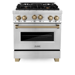 ZLINE 30 Inch Autograph Edition Gas Range in Stainless Steel with Champagne Bronze Accents, RGZ-30-CB - Smart Kitchen Lab