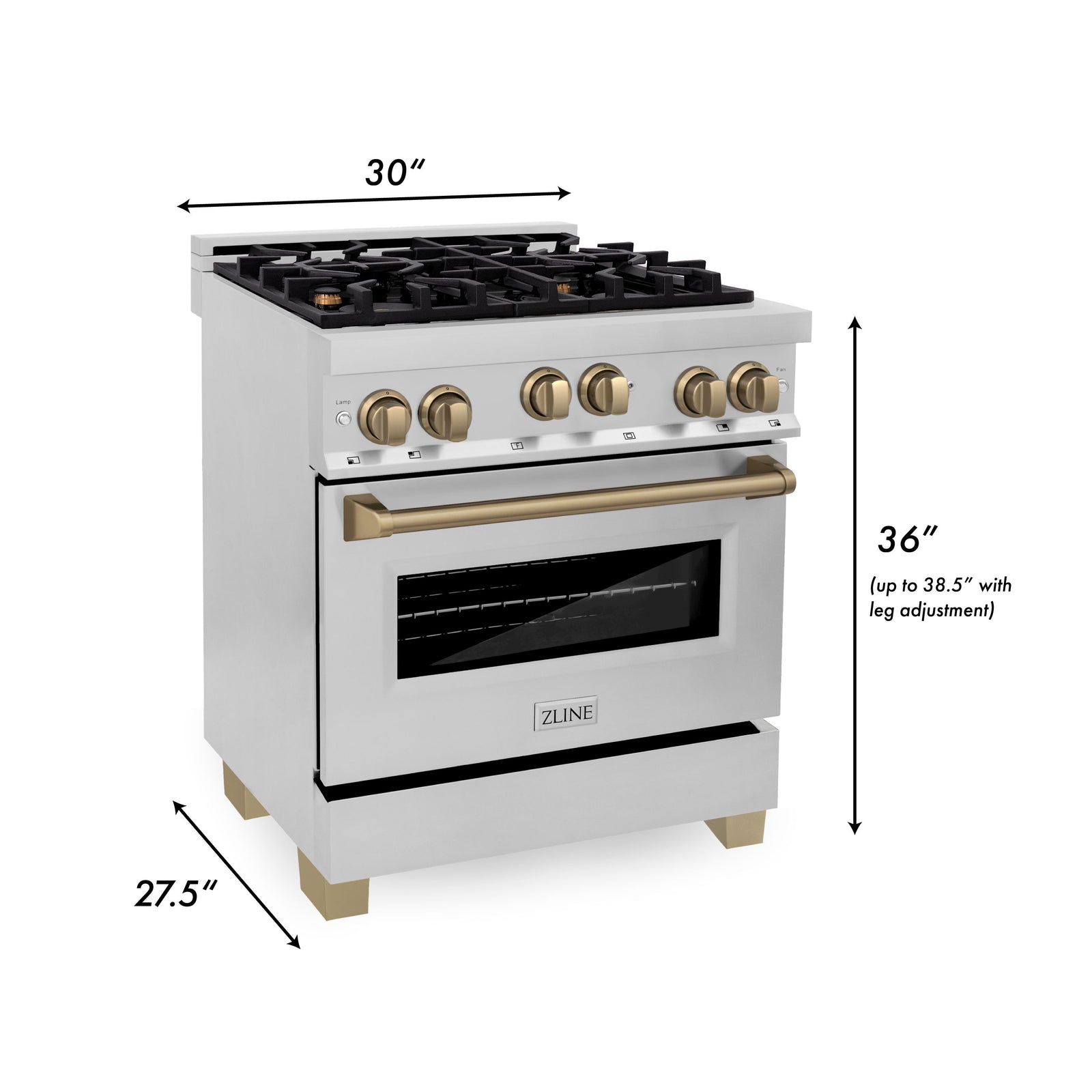 ZLINE 30 Inch Autograph Edition Gas Range in Stainless Steel with Champagne Bronze Accents, RGZ-30-CB - Smart Kitchen Lab