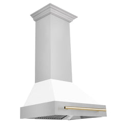 ZLINE 30 Inch Autograph Edition Range Hood with White Matte Shell and Gold Handle, 8654STZ-WM30-G - Smart Kitchen Lab