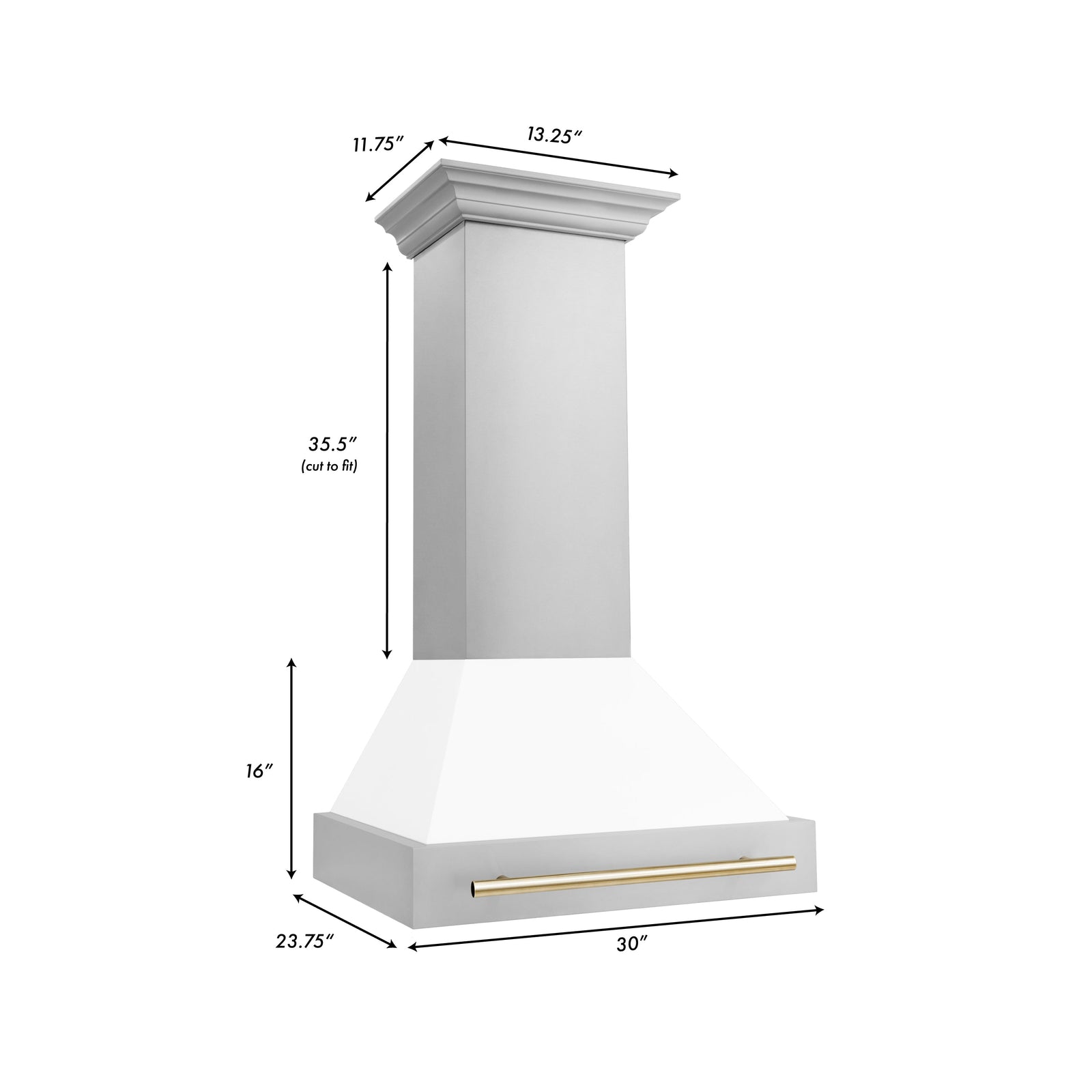 ZLINE 30 Inch Autograph Edition Range Hood with White Matte Shell and Gold Handle, 8654STZ-WM30-G - Smart Kitchen Lab