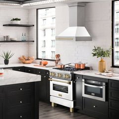 ZLINE 30 Inch Autograph Edition Range Hood with White Matte Shell and Gold Handle, 8654STZ-WM30-G - Smart Kitchen Lab
