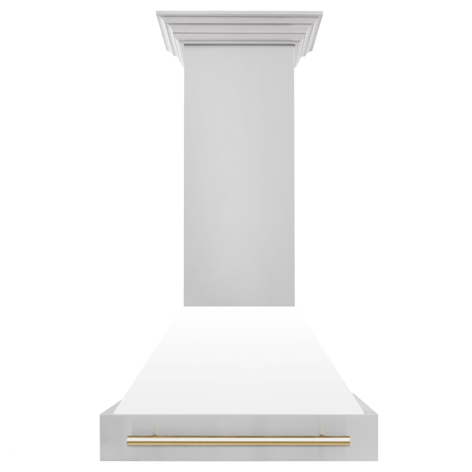 ZLINE 30 Inch Autograph Edition Range Hood with White Matte Shell and Gold Handle, 8654STZ-WM30-G - Smart Kitchen Lab