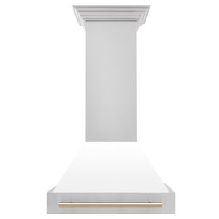 ZLINE 30 Inch Autograph Edition Range Hood with White Matte Shell and Gold Handle, 8654STZ-WM30-G - Smart Kitchen Lab