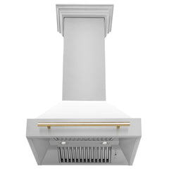 ZLINE 30 Inch Autograph Edition Range Hood with White Matte Shell and Gold Handle, 8654STZ-WM30-G - Smart Kitchen Lab