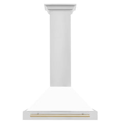 ZLINE 30 Inch Autograph Edition Stainless Steel Range Hood with White Matte Shell and Gold Handle, KB4STZ-WM30-G - Smart Kitchen Lab