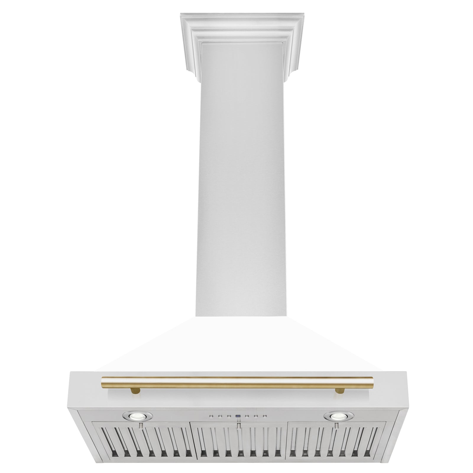 ZLINE 30 Inch Autograph Edition Stainless Steel Range Hood with White Matte Shell and Gold Handle, KB4STZ-WM30-G - Smart Kitchen Lab