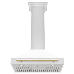 ZLINE 30 Inch Autograph Edition Stainless Steel Range Hood with White Matte Shell and Gold Handle, KB4STZ-WM30-G - Smart Kitchen Lab
