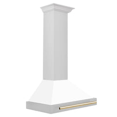 ZLINE 30 Inch Autograph Edition Stainless Steel Range Hood with White Matte Shell and Gold Handle, KB4STZ-WM30-G - Smart Kitchen Lab