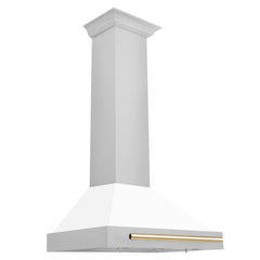 ZLINE 30 Inch Autograph Edition Stainless Steel Range Hood with White Matte Shell and Gold Handle, KB4STZ-WM30-G - Smart Kitchen Lab