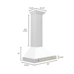 ZLINE 30 Inch Autograph Edition Stainless Steel Range Hood with White Matte Shell and Gold Handle, KB4STZ-WM30-G - Smart Kitchen Lab