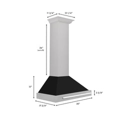 ZLINE 30 Inch DuraSnow® Stainless Steel Range Hood with Black Matte Shell and Stainless Steel Handle, KB4SNX-BLM-30 - Smart Kitchen Lab