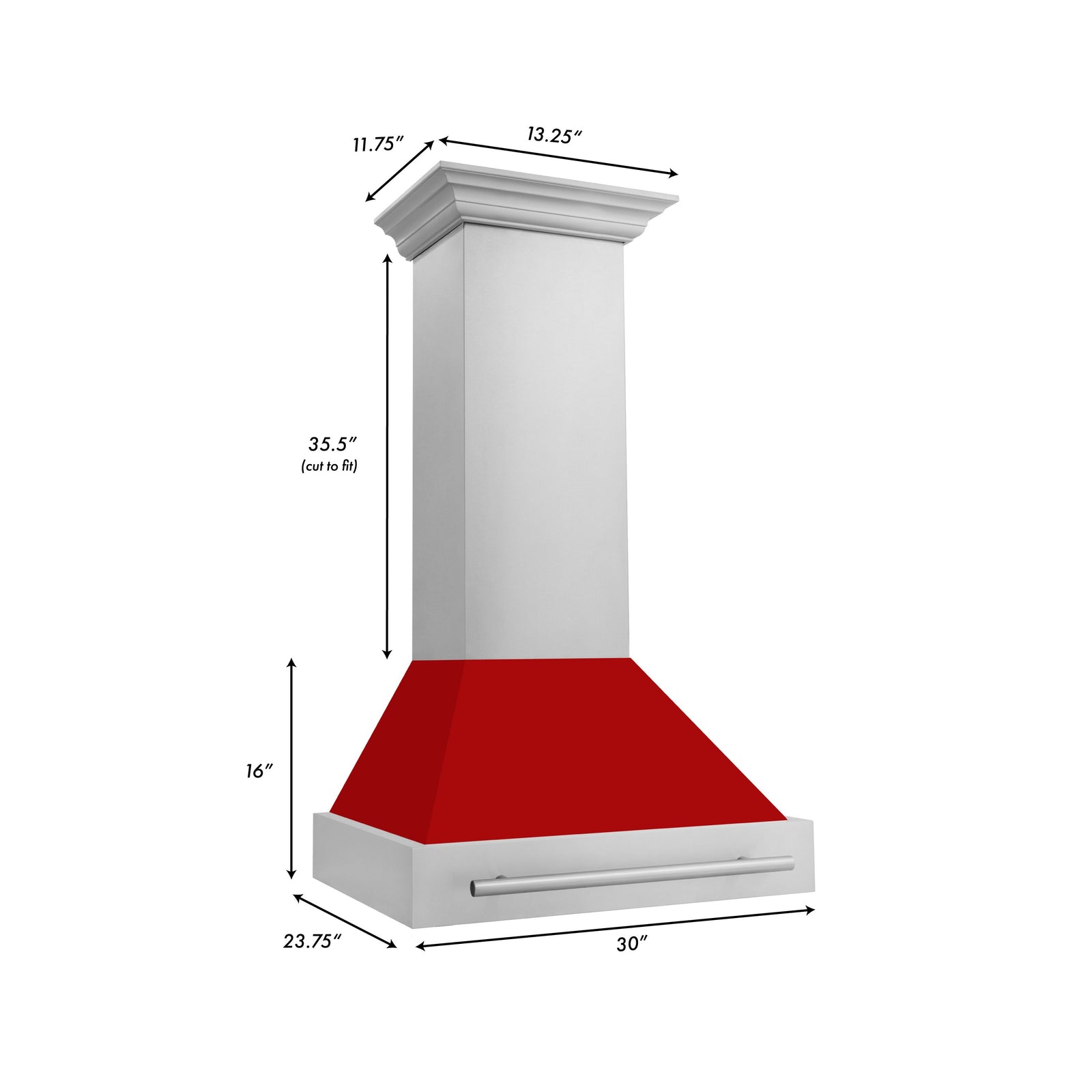 ZLINE 30 Inch Stainless Steel Range Hood with Red Matte Shell and Stainless Steel Handle, 8654STX-RM-30 - Smart Kitchen Lab