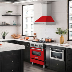 ZLINE 30 Inch Stainless Steel Range Hood with Red Matte Shell and Stainless Steel Handle, 8654STX-RM-30 - Smart Kitchen Lab