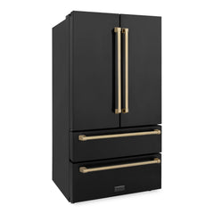 ZLINE 36 In. Autograph 22.5 cu. ft. Refrigerator with Ice Maker in Fingerprint Resistant Stainless Steel and Champagne Bronze Accents, RFMZ-36-CB - Smart Kitchen Lab