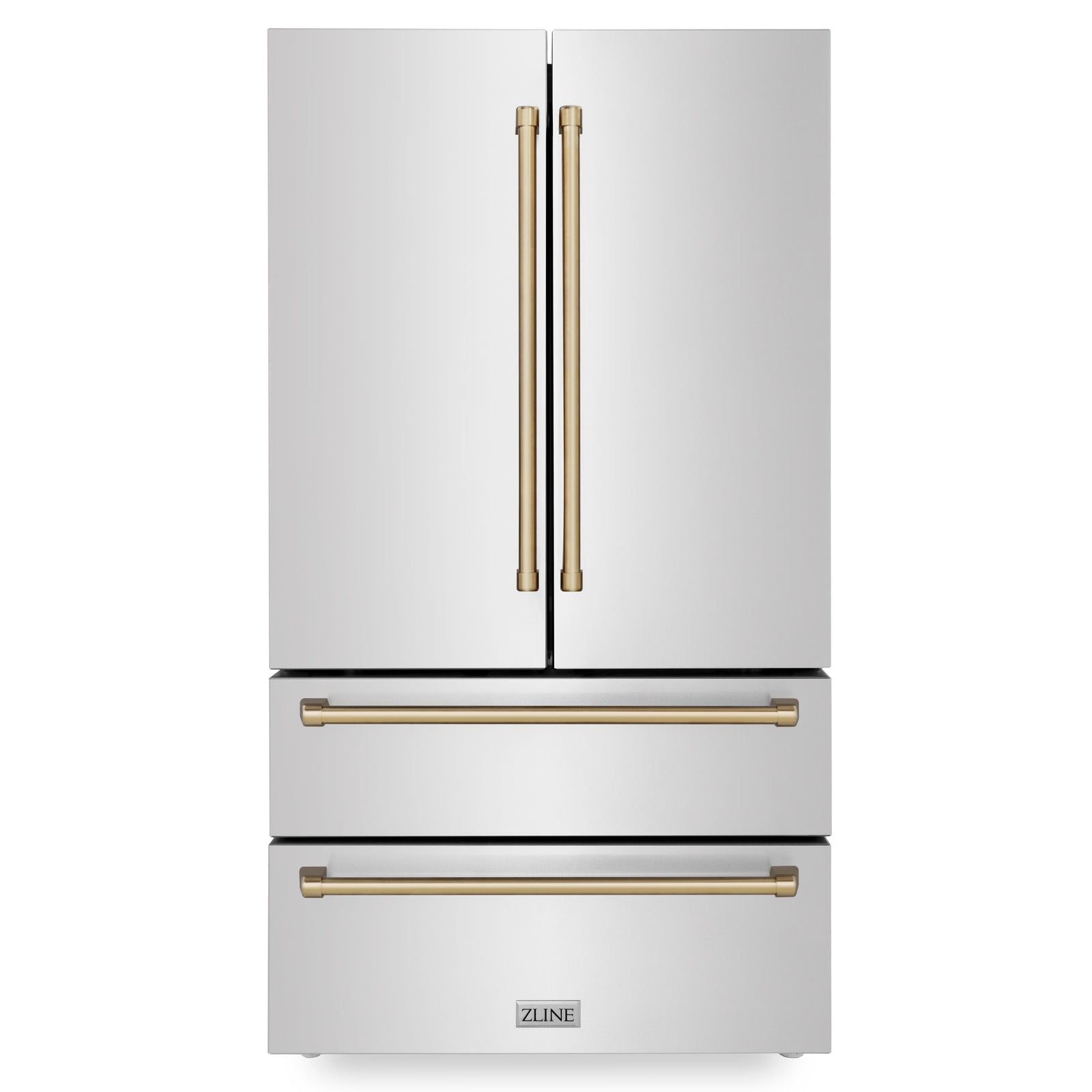 ZLINE 36 In. Autograph 22.5 cu. ft. Refrigerator with Ice Maker in Fingerprint Resistant Stainless Steel and Champagne Bronze Accents, RFMZ-36-CB - Smart Kitchen Lab