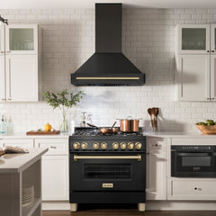 ZLINE 36 In. Autograph Edition Black Stainless Steel Range Hood with Gold Handle, BS655Z-36-G - Smart Kitchen Lab