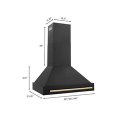 ZLINE 36 In. Autograph Edition Black Stainless Steel Range Hood with Gold Handle, BS655Z-36-G - Smart Kitchen Lab