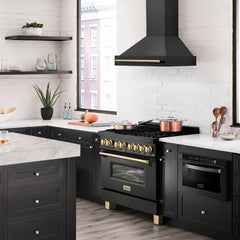 ZLINE 36 In. Autograph Edition Black Stainless Steel Range Hood with Gold Handle, BS655Z-36-G - Smart Kitchen Lab