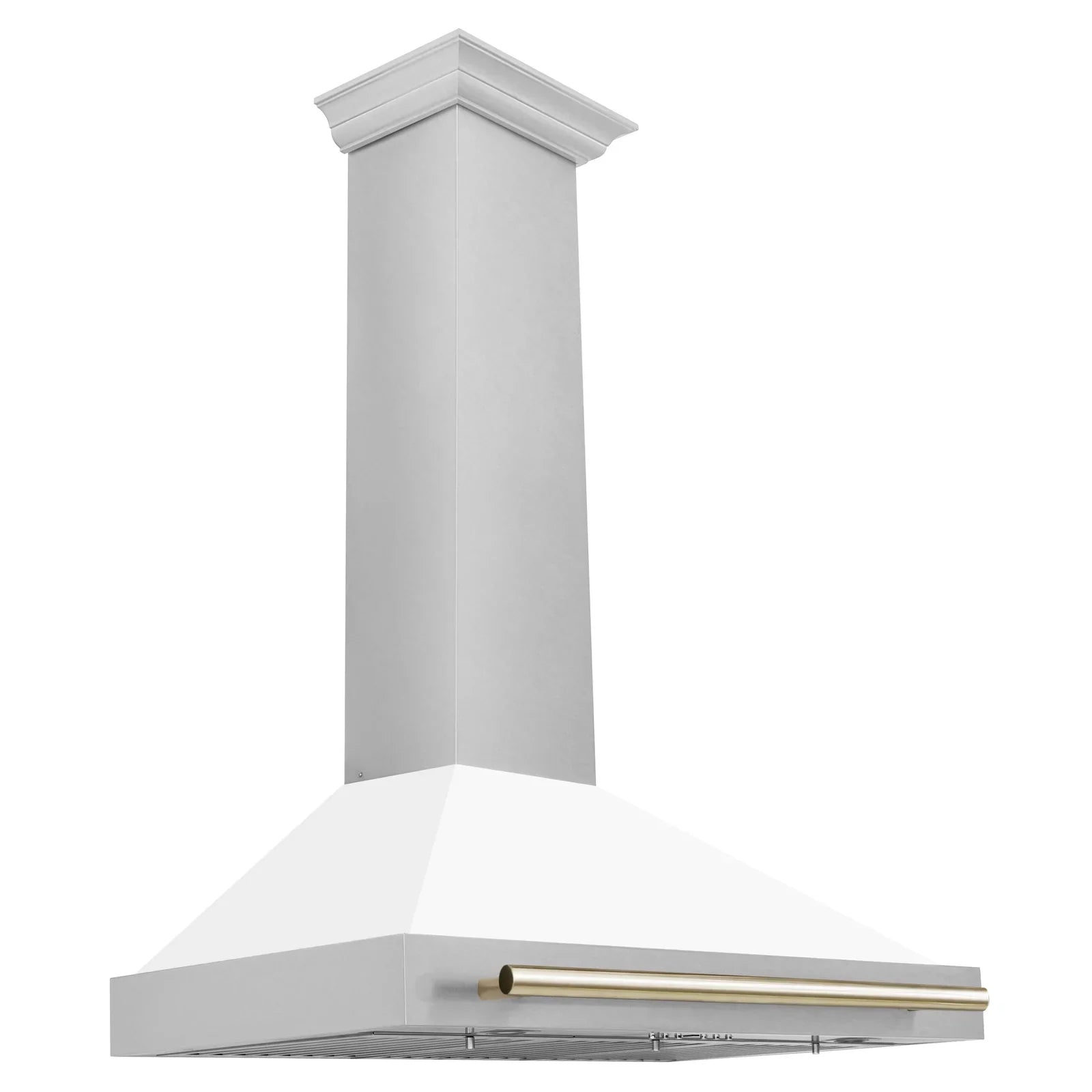 ZLINE 36 In Autograph Edition DuraSnow® Stainless Steel Range Hood with White Matte Shell and Gold Handle, KB4SNZ-WM36-G - Smart Kitchen Lab