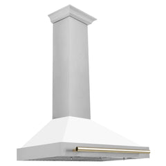 ZLINE 36 In Autograph Edition DuraSnow® Stainless Steel Range Hood with White Matte Shell and Gold Handle, KB4SNZ-WM36-G - Smart Kitchen Lab