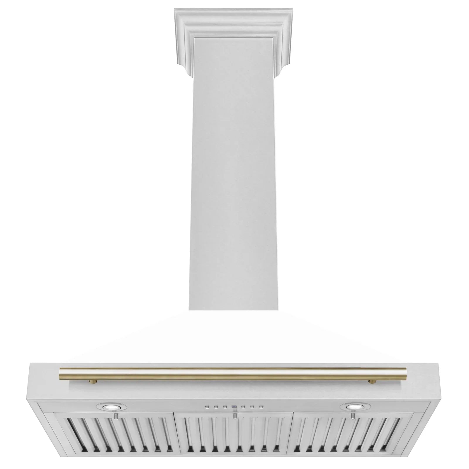 ZLINE 36 In Autograph Edition DuraSnow® Stainless Steel Range Hood with White Matte Shell and Gold Handle, KB4SNZ-WM36-G - Smart Kitchen Lab