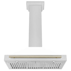 ZLINE 36 In Autograph Edition DuraSnow® Stainless Steel Range Hood with White Matte Shell and Gold Handle, KB4SNZ-WM36-G - Smart Kitchen Lab
