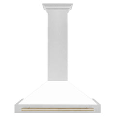 ZLINE 36 In Autograph Edition DuraSnow® Stainless Steel Range Hood with White Matte Shell and Gold Handle, KB4SNZ-WM36-G - Smart Kitchen Lab