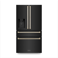 ZLINE 36 In. Autograph French Door Refrigerator with Water and Ice Dispenser in Fingerprint Resistant Stainless Steel with Gold Accents, RFMZ-W-36-G - Smart Kitchen Lab