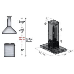 ZLINE 36 In. Convertible Island Mount Range Hood in Black Stainless Steel, BSKE2iN-36 - Smart Kitchen Lab