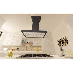 ZLINE 36 in. Designer Black Wooden Island Range Hood, Crown Molding, KBiCC-36 - Smart Kitchen Lab