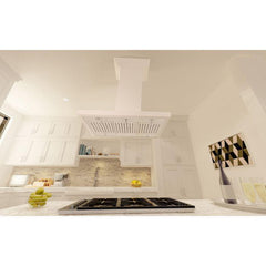 ZLINE 36 in. Designer Series White Wooden Island Range Hood, Crown Molding, KBiTT-36 - Smart Kitchen Lab