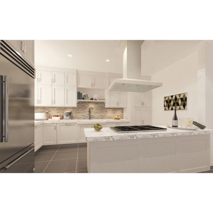 ZLINE 36 in. Designer Series White Wooden Island Range Hood, Crown Molding, KBiTT-36 - Smart Kitchen Lab