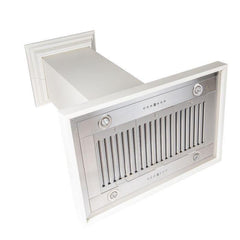 ZLINE 36 in. Designer Series White Wooden Island Range Hood, Crown Molding, KBiTT-36 - Smart Kitchen Lab