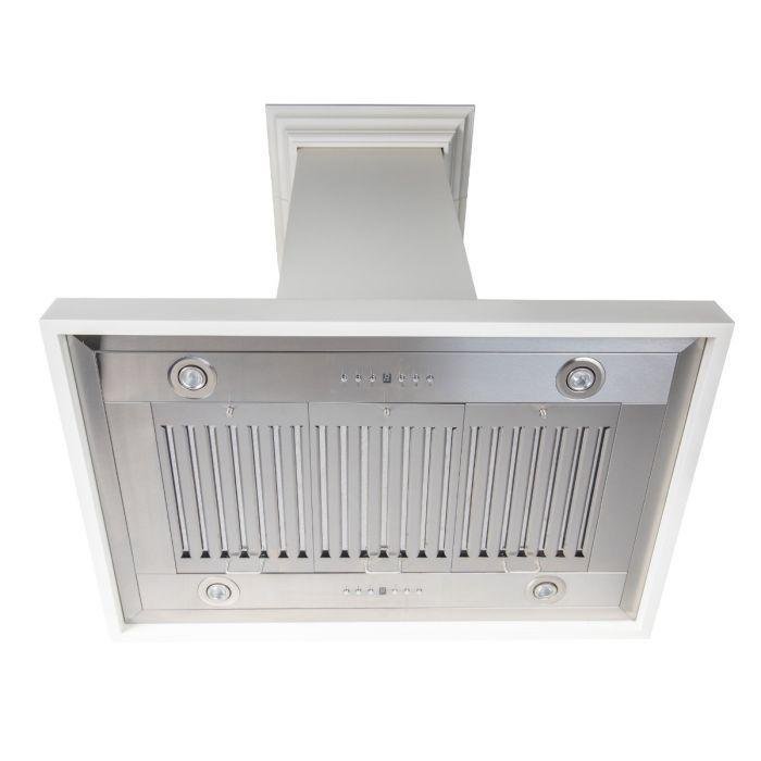 ZLINE 36 in. Designer Series White Wooden Island Range Hood, Crown Molding, KBiTT-36 - Smart Kitchen Lab