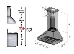 ZLINE 36 in. Ducted DuraSnow® Stainless Steel Range Hood with Blue Gloss Shell, 8654BG-36 - Smart Kitchen Lab