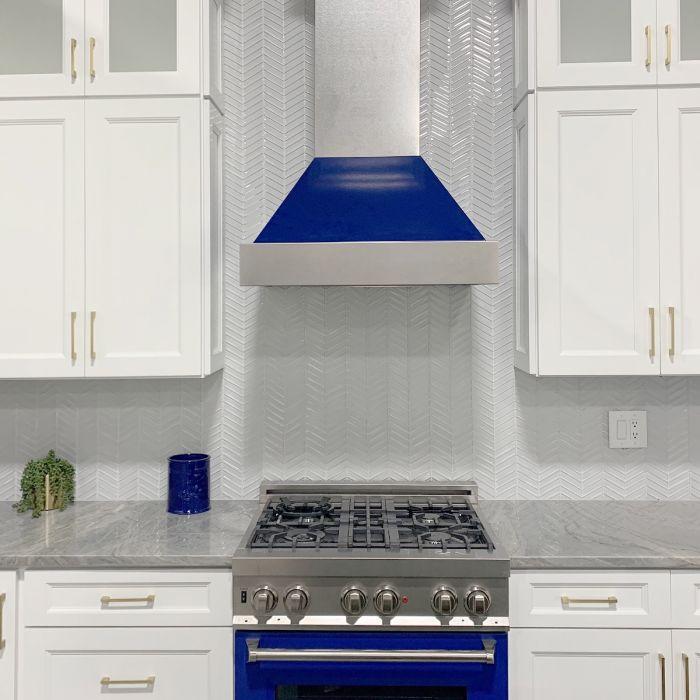 ZLINE 36 in. Ducted DuraSnow® Stainless Steel Range Hood with Blue Gloss Shell, 8654BG-36 - Smart Kitchen Lab